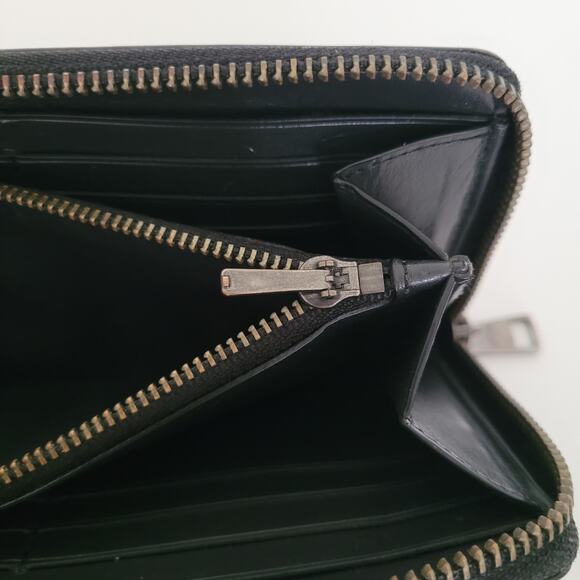 Coach Leather Wallet Solid Black Zip Around Large Clutch Classic Logo - Picture 7 of 13